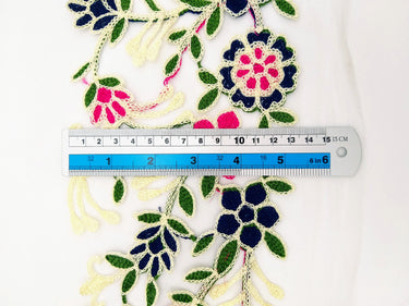 Trim By 9 Yards White Net Fabric Lace Trim with Floral Embroidery Lace Trim, Sari Border, Embroidered Trim
